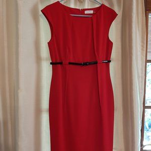 Calvin Klein Red Belted Sheath Dress